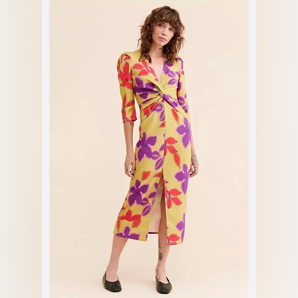 Laagam Lea Midi Dress Colorful Maximalist Green Purple Red Sz L Party Date Night
